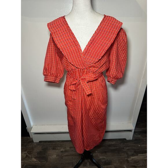 Vintage Red Dress 1960s Pearl Movie Cosplay Cottage Core Country Farmer Girl S L - Picture 1 of 9